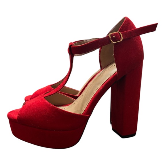 Retro T-Strap Peep Toe Block Heels Sz 5.5 - Picture 2 of 4